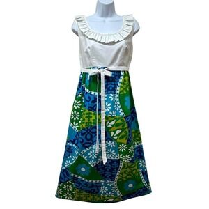 Vtg Princess Kaiulani Dress Hawaiian Patchwork Bright Mod Retro Floral L NEW